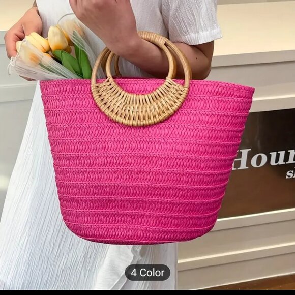 1 Pic Fashionable casual Summer Vacation Style Large Capacity solid woven bag - Picture 2 of 5